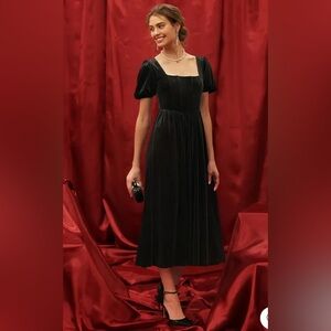 A22- Velvet Corset Puff Sleeve Midi Dress